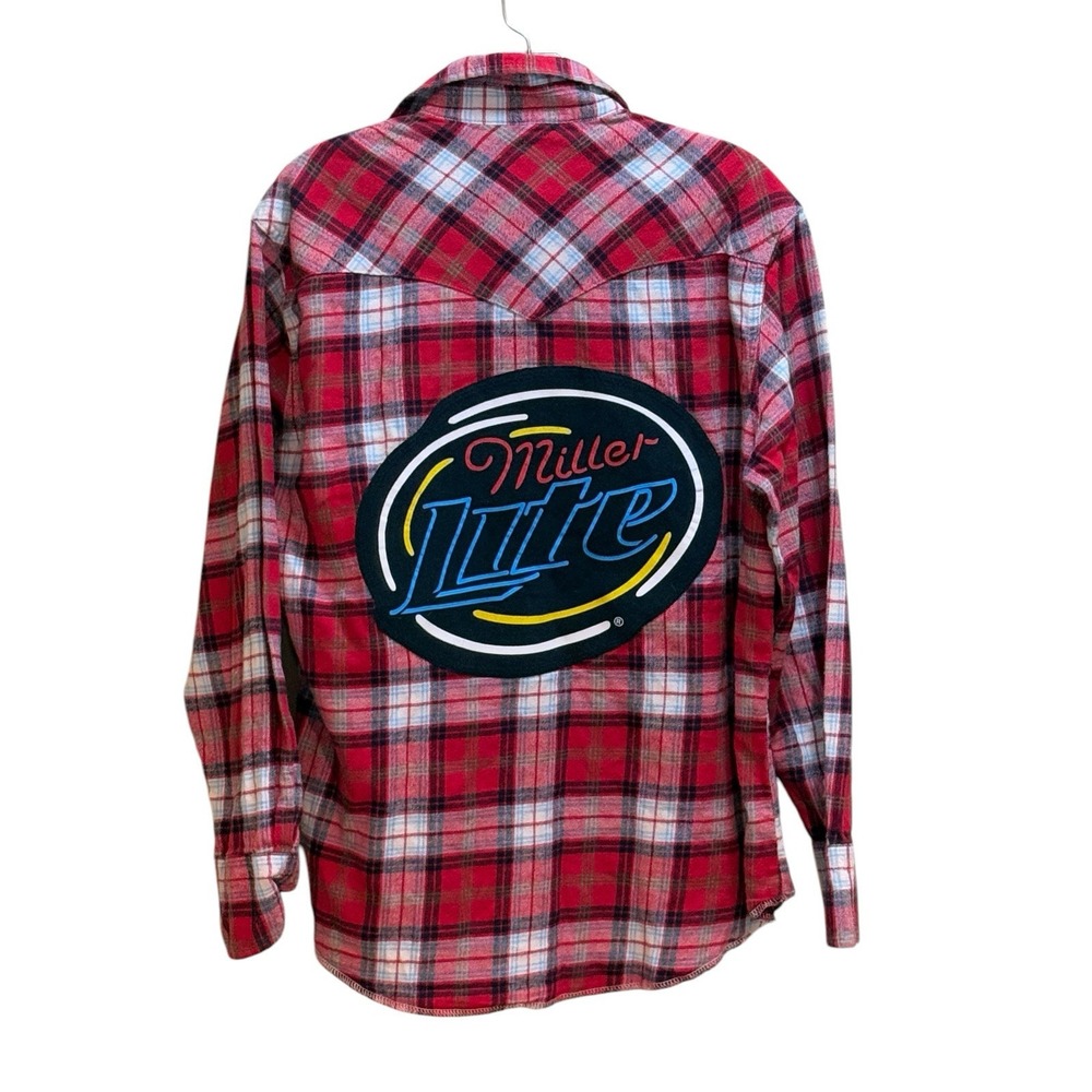Wrangler Flannel Pearl‎ Snap Shirt Men's Large Western Red Miller Light Recycled